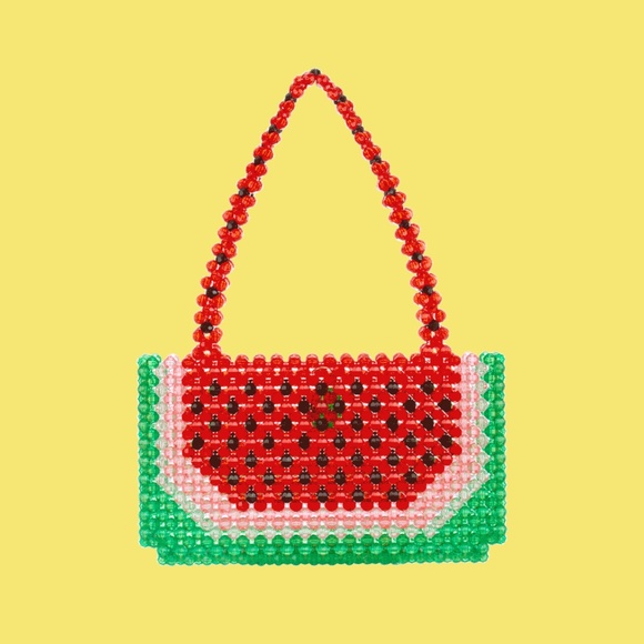 Susan Alexandra Classic Beaded Watermelon Purse with Double Strap Handles - Picture 1 of 5